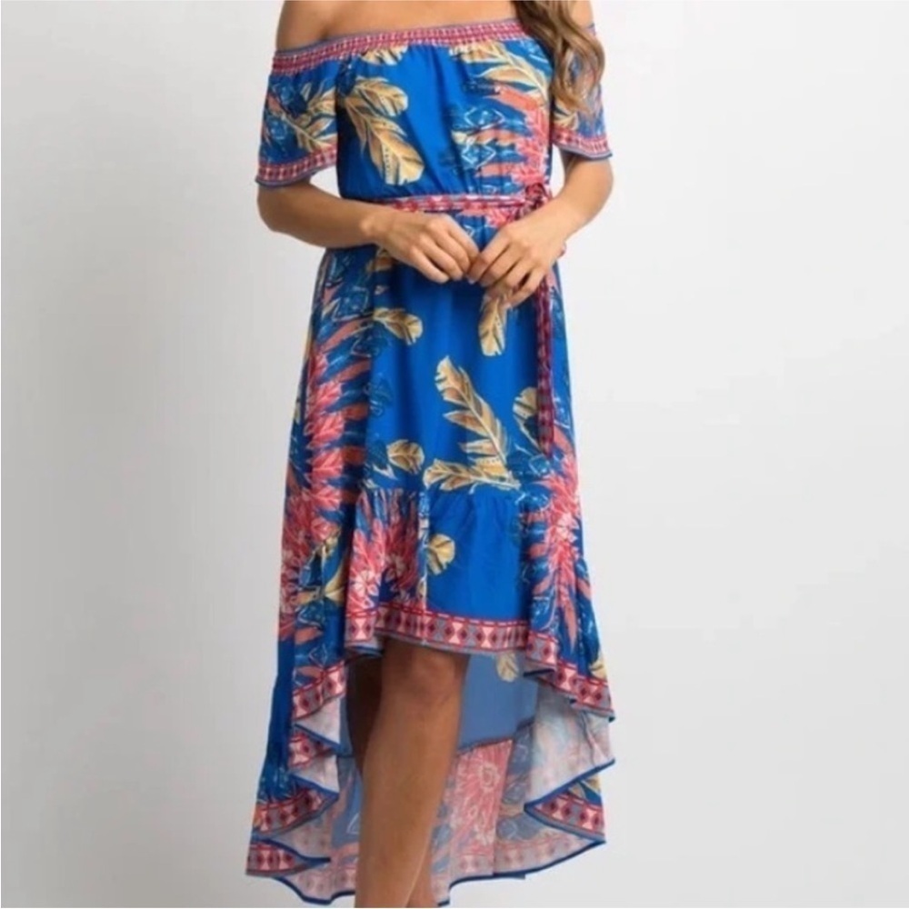 Flying Tomato Boho Floral High-Low Maxi Dress Blue Multicolor – Size Large